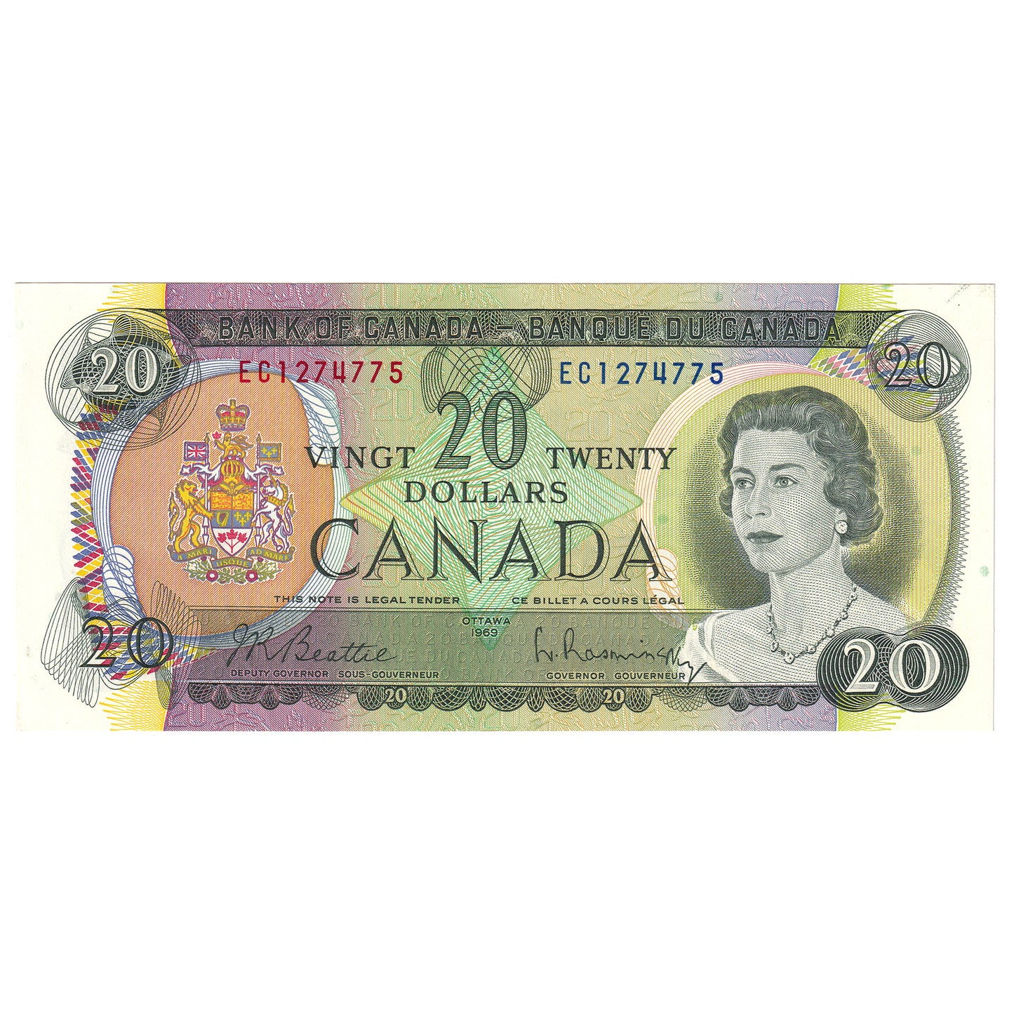 BC-50a 1969 Canada $20 Beattie-Rasminsky, EC, AU-UNC