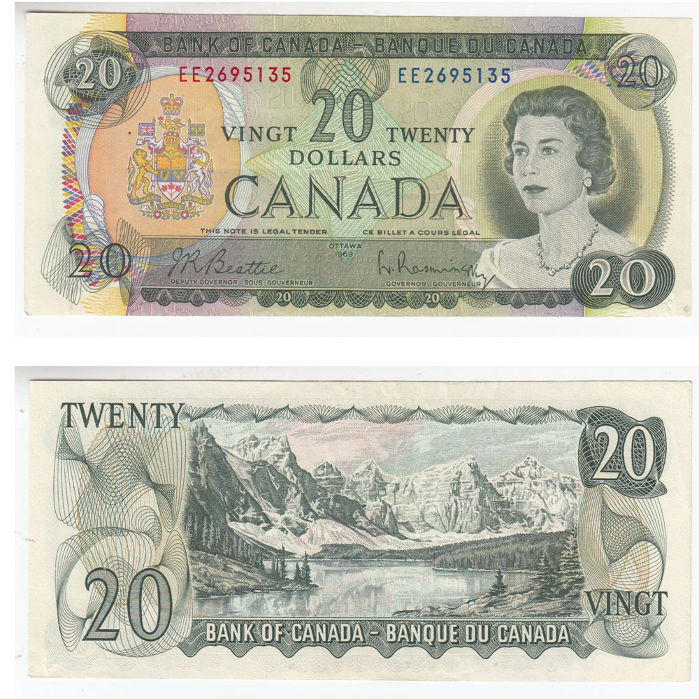 BC-50a 1969 Canada $20 Beattie-Rasminsky, EE, Almost Uncirculated (AU50)