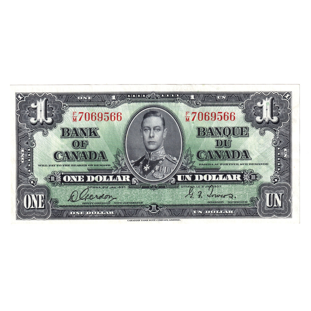 BC-21c 1937 Canada $1 Gordon-Towers, F/M, Almost Uncirculated (AU50)