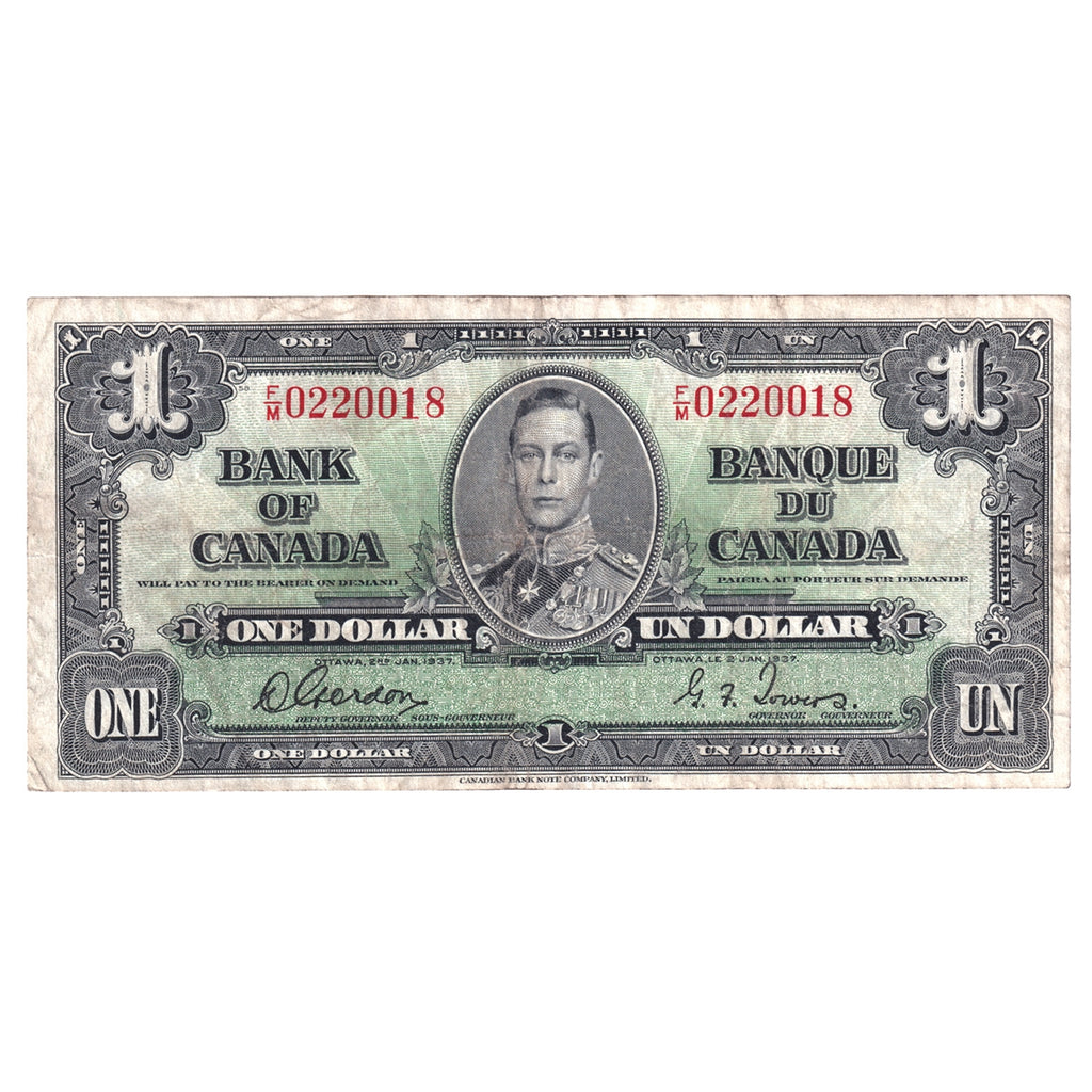 BC-21c 1937 Canada $1 Gordon-Towers, F/M, F-VF (F15)