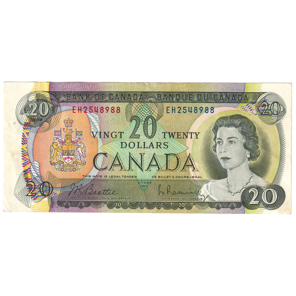 BC-50a 1969 Canada $20 Beattie-Rasminsky, EH, Almost Uncirculated (AU50)