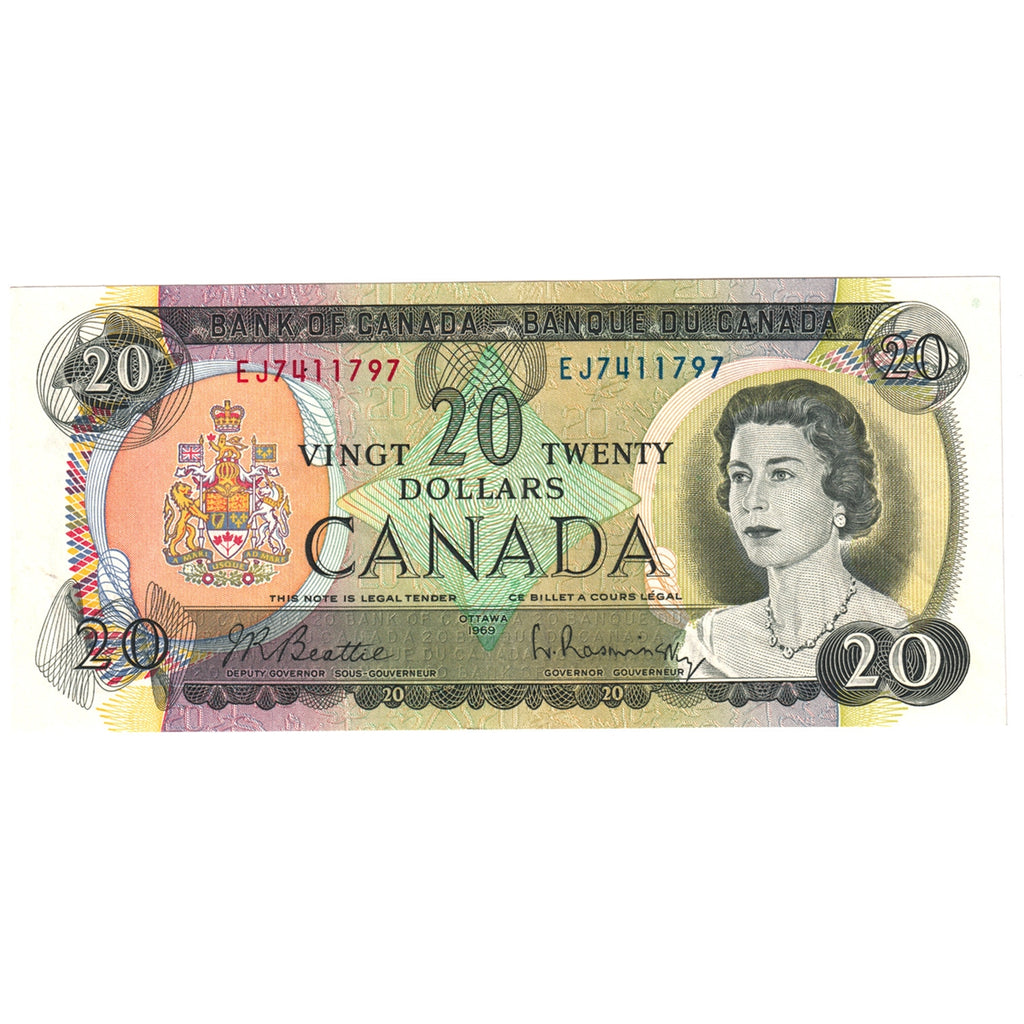 BC-50a 1969 Canada $20 Beattie-Rasminsky, EJ, Almost Uncirculated (AU50)