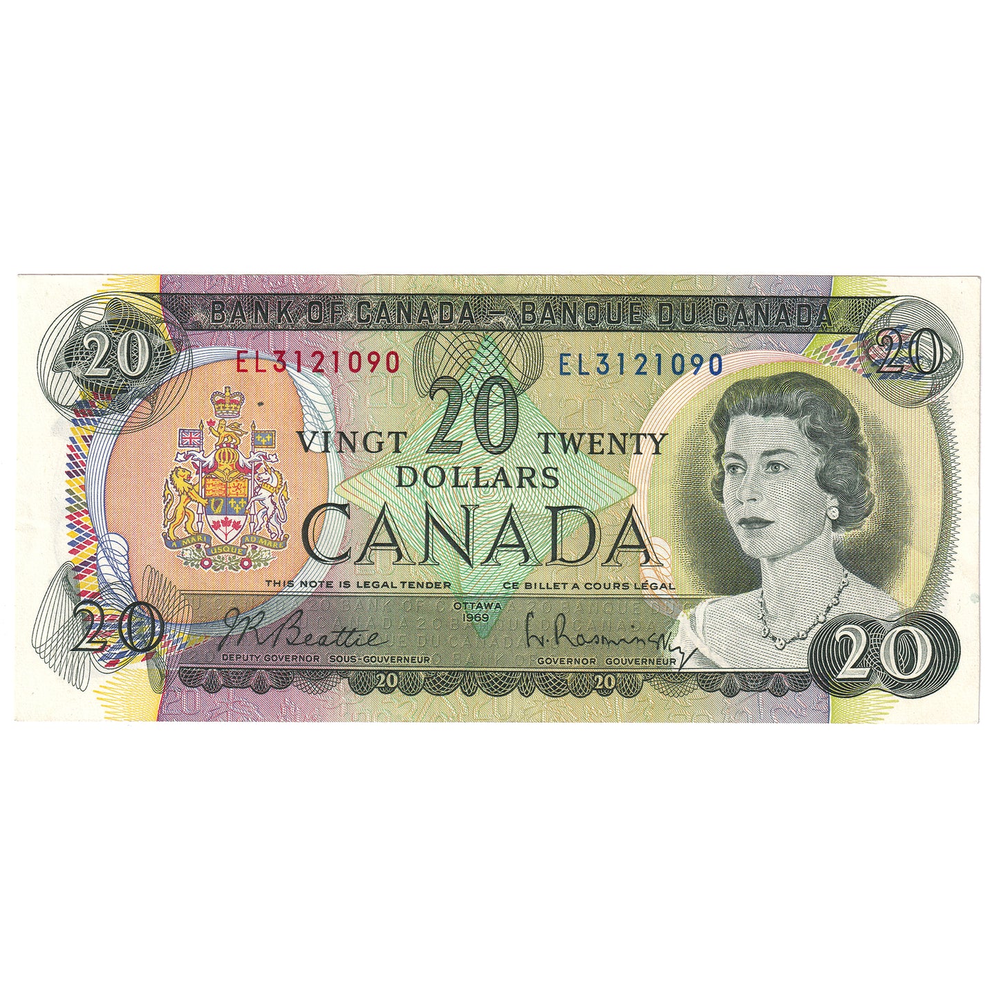 BC-50a 1969 Canada $20 Beattie-Rasminsky, EL, AU-UNC