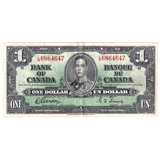 BC-21c 1937 Canada $1 Gordon-Towers, L/M, Very Fine (VF20)