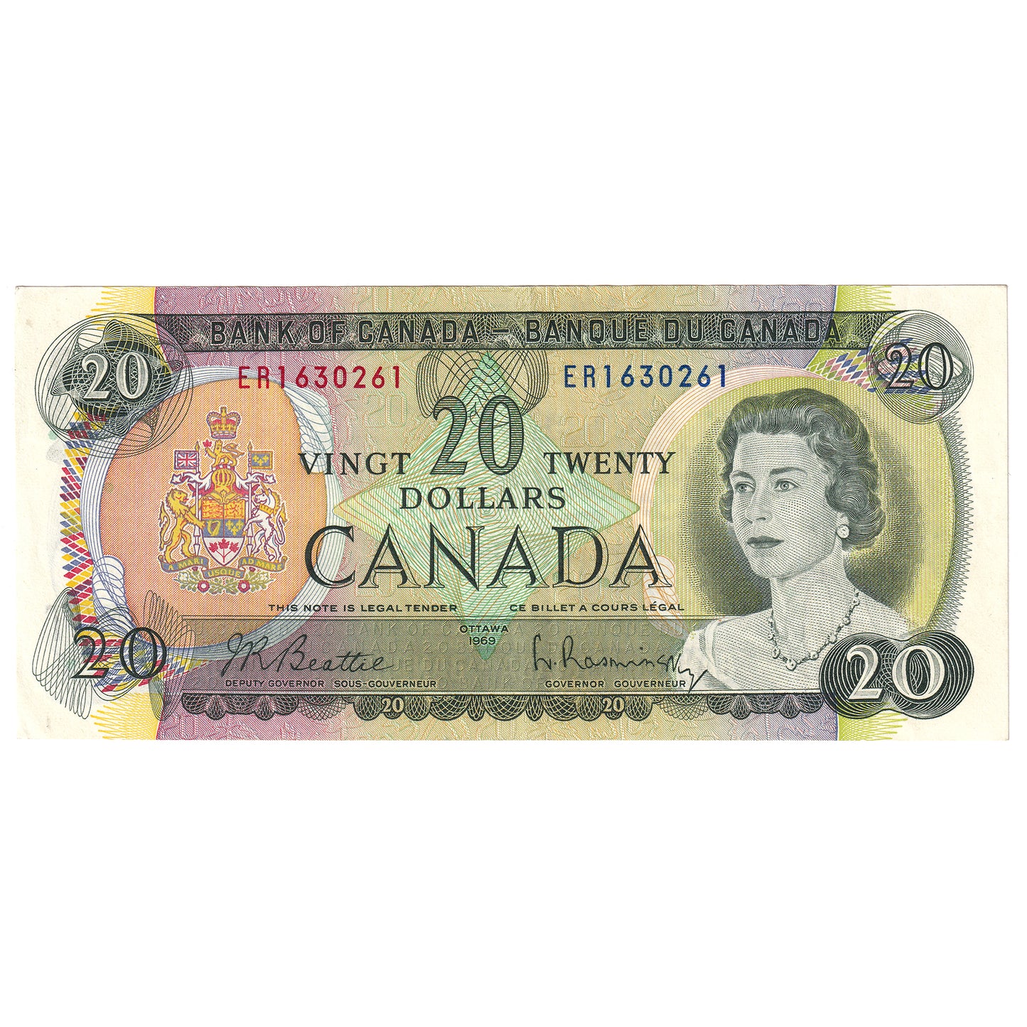 BC-50a 1969 Canada $20 Beattie-Rasminsky, ER, circ