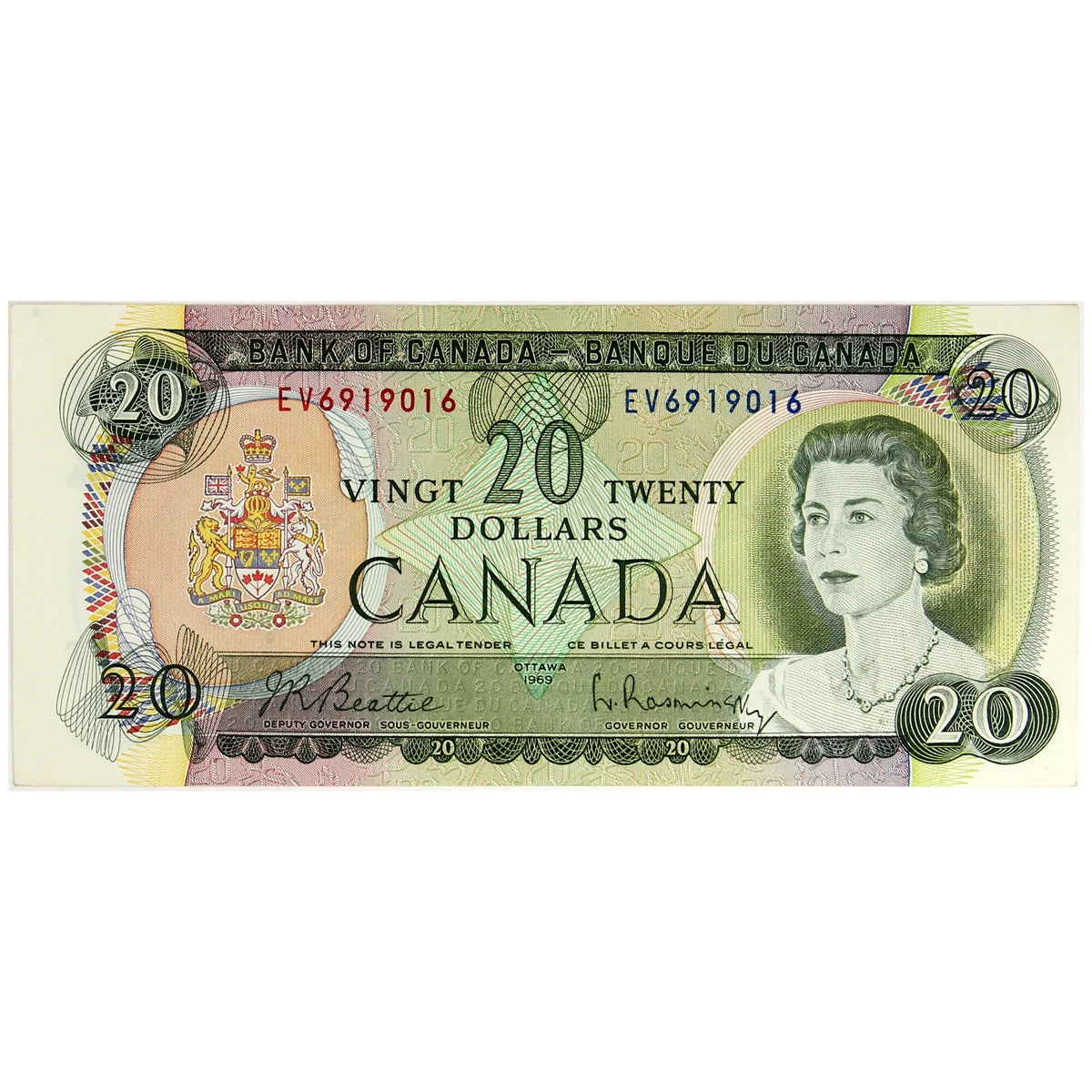 BC-50a 1969 Canada $20 Beattie-Rasminsky, EV, Almost Uncirculated (AU50)