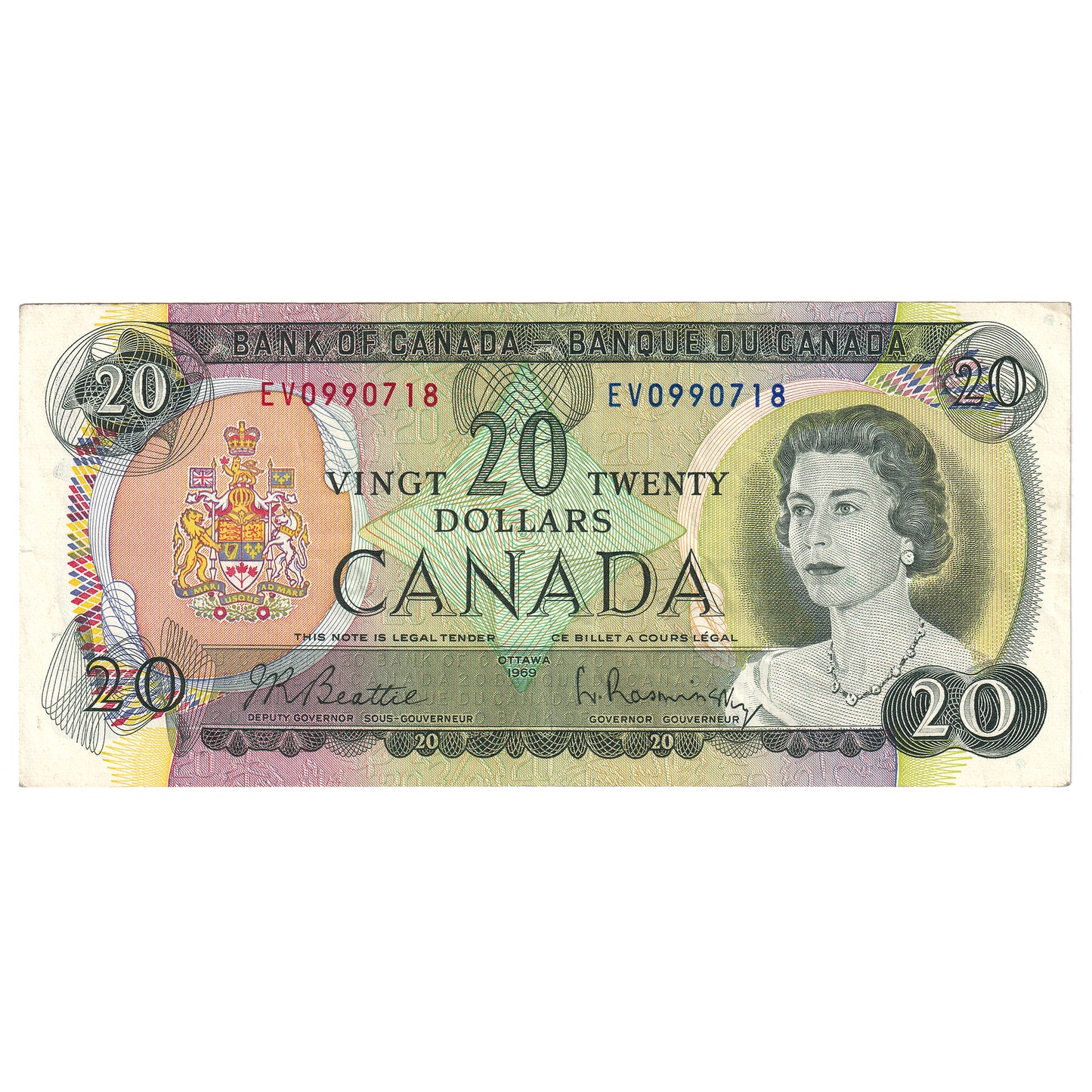 BC-50a 1969 Canada $20 Beattie-Rasminsky, EV, EF-AU