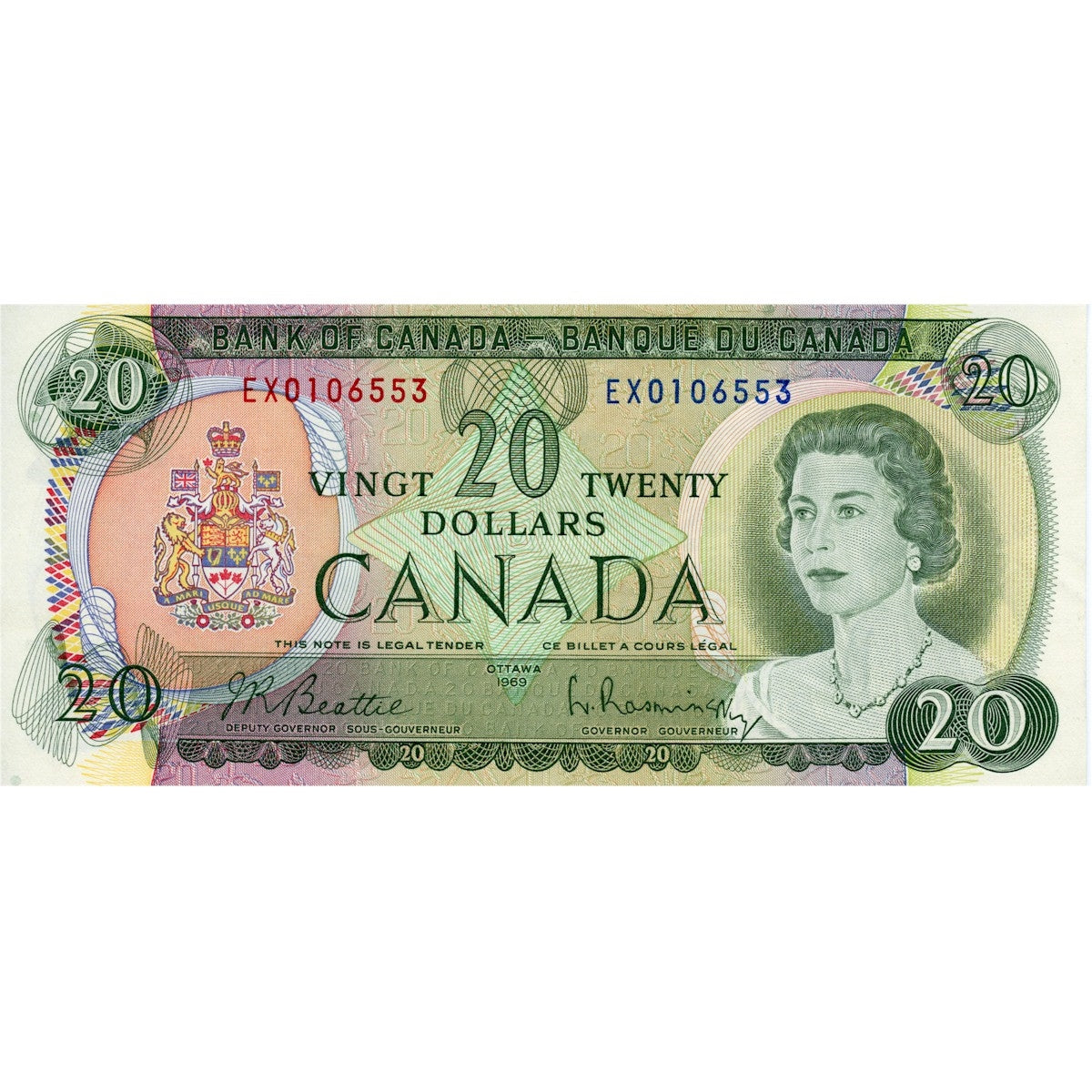 BC-50a 1969 Canada $20 Beattie-Rasminsky, EX, AU-UNC (AU55)