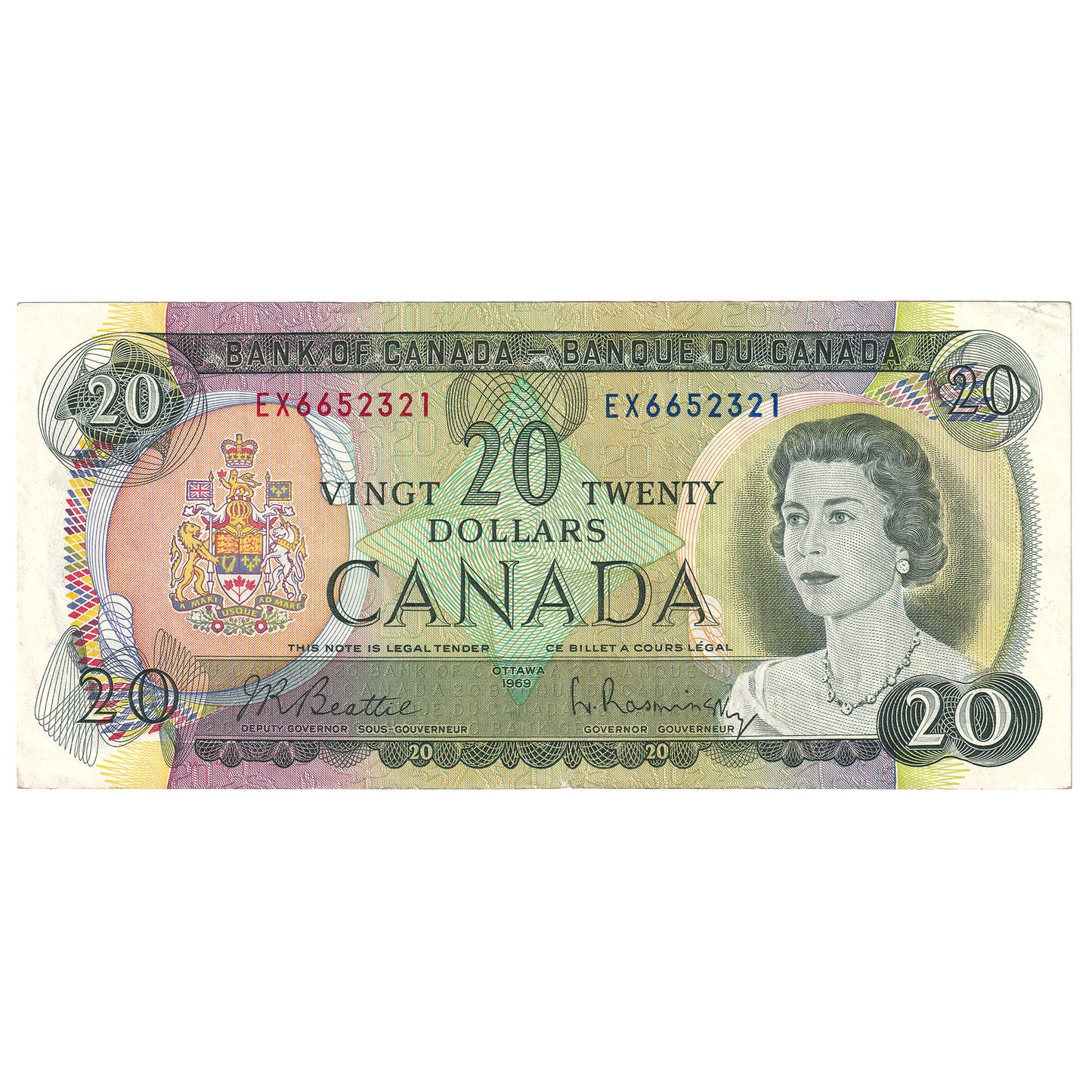 BC-50a 1969 Canada $20 Beattie-Rasminsky, EX, Circ