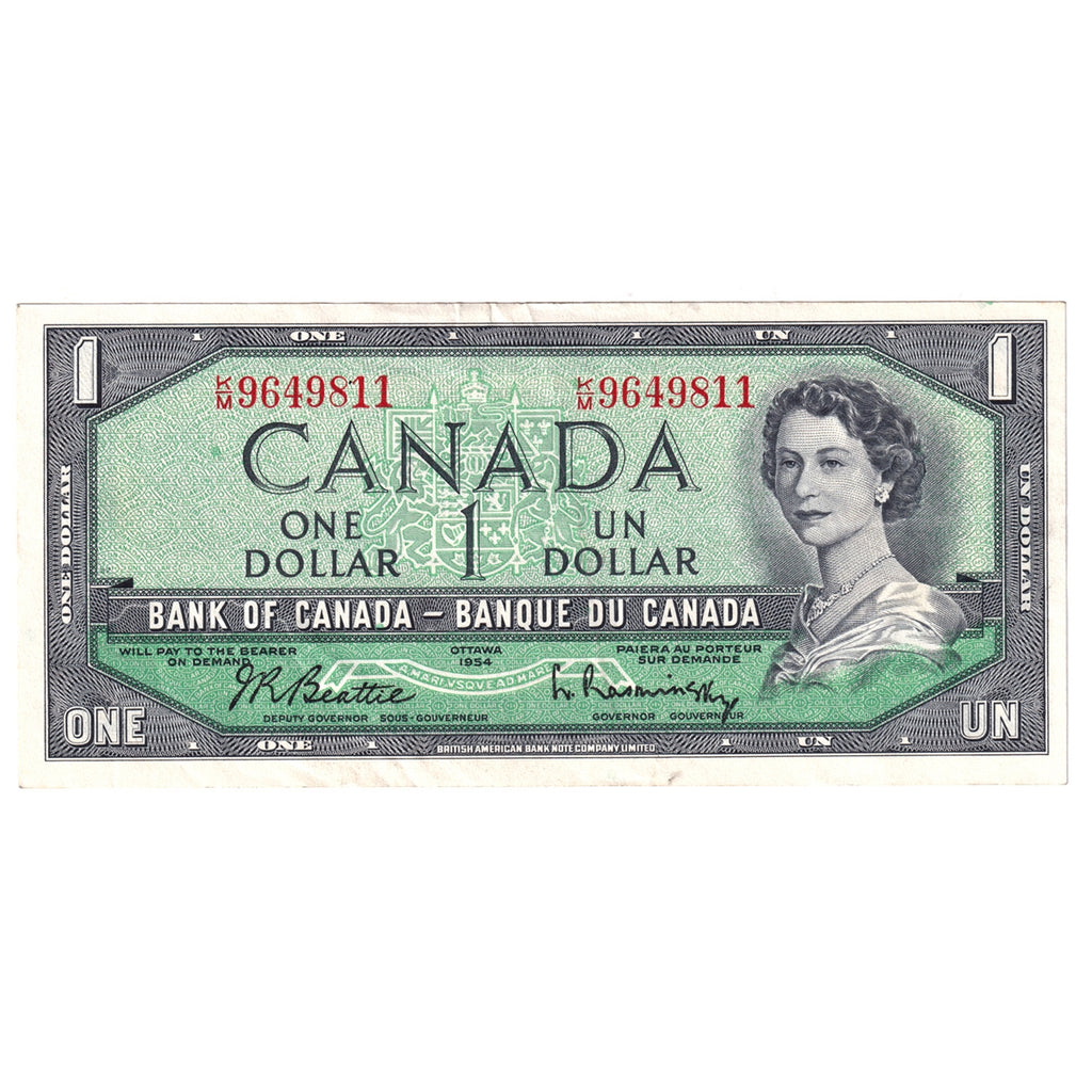 BC-37b-i 1954 Canada $1 Beattie-Rasminsky, K/M, Extra Fine (EF40)
