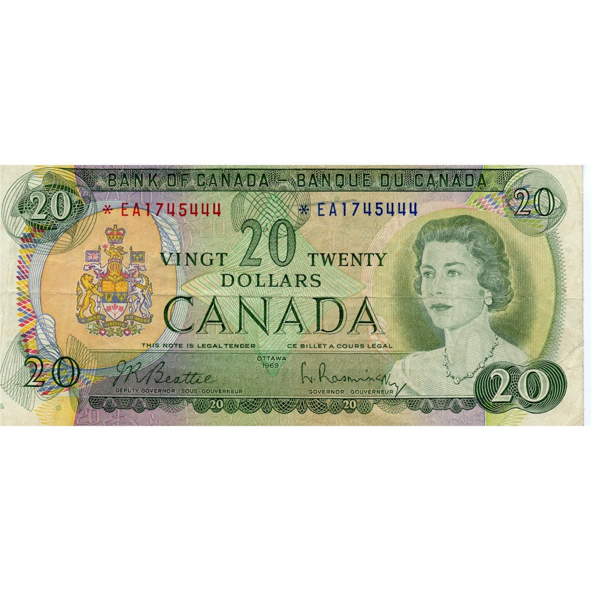 BC-50aA 1969 Canada $20 Beattie-Rasminsky, *EA, Fine (F12)