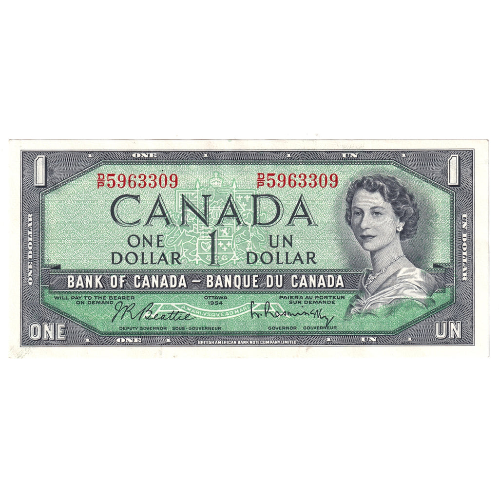 BC-37b-i 1954 Canada $1 Beattie-Rasminsky, D/P, AU-UNC (AU55)