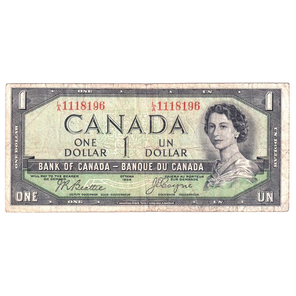 BC-29b 1954 Canada $1 Beattie-Coyne, Devil's Face, L/A, Circ