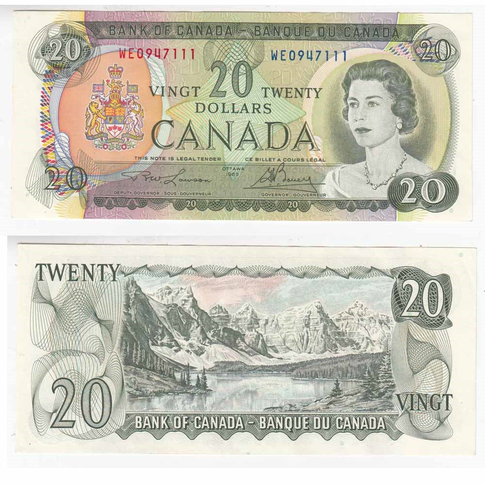 BC-50b 1969 Canada $20 Lawson-Bouey, WE, Almost Uncirculated (AU50)