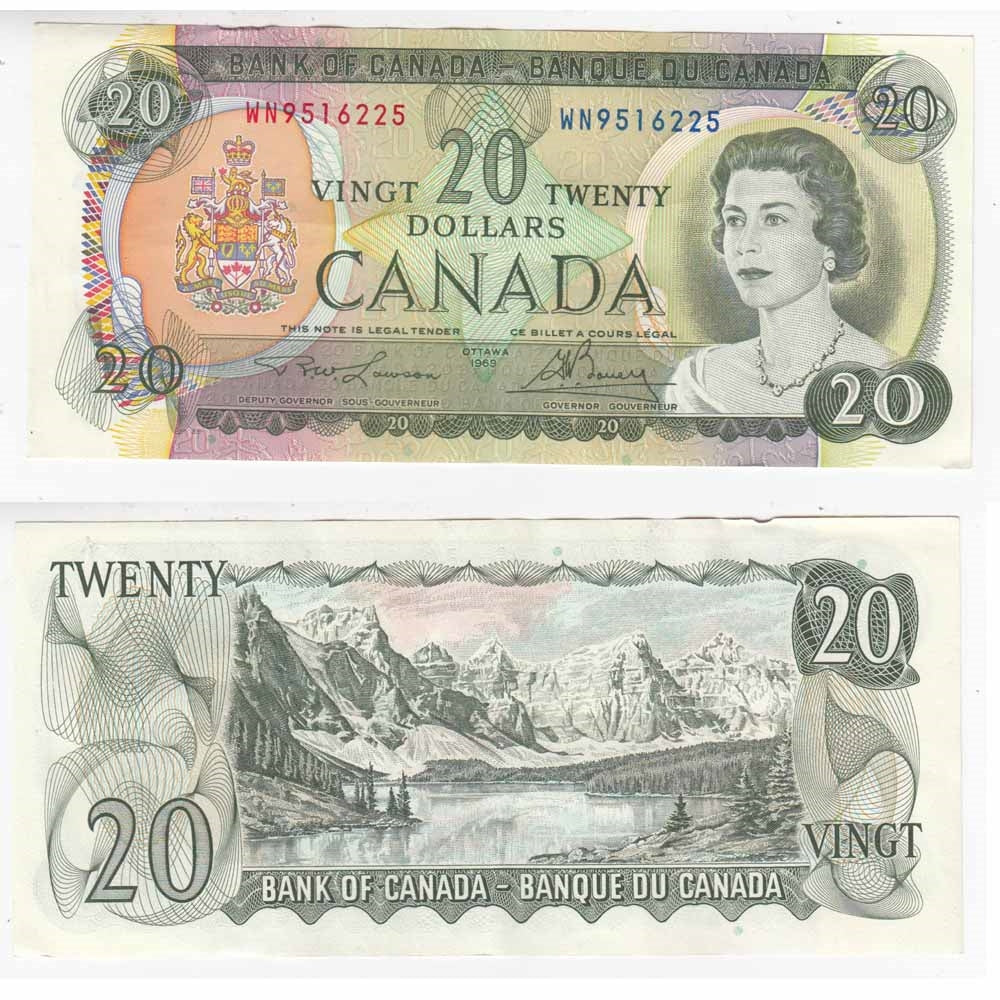 BC-50b 1969 Canada $20 Lawson-Bouey, WN, Almost Uncirculated (AU50)
