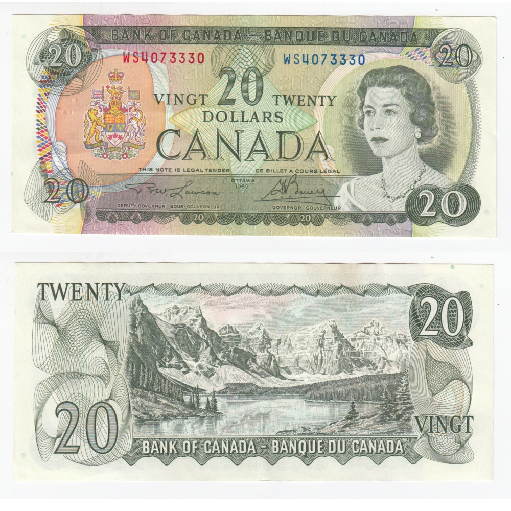 BC-50b 1969 Canada $20 Lawson-Bouey, WS, Almost Uncirculated (AU50)