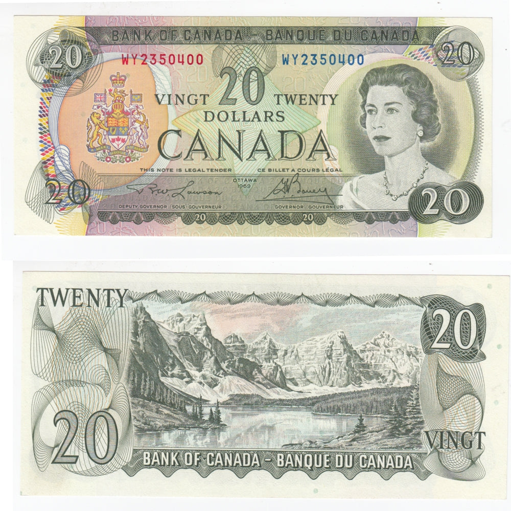 BC-50b 1969 Canada $20 Lawson-Bouey, WY, Almost Uncirculated (AU50)
