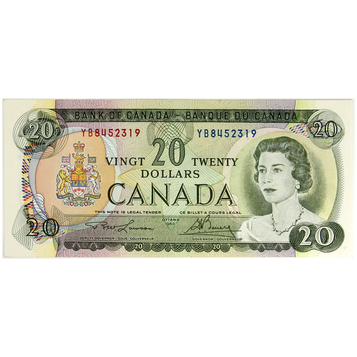 BC-50b 1969 Canada $20 Lawson-Bouey, YB, Almost Uncirculated (AU50)