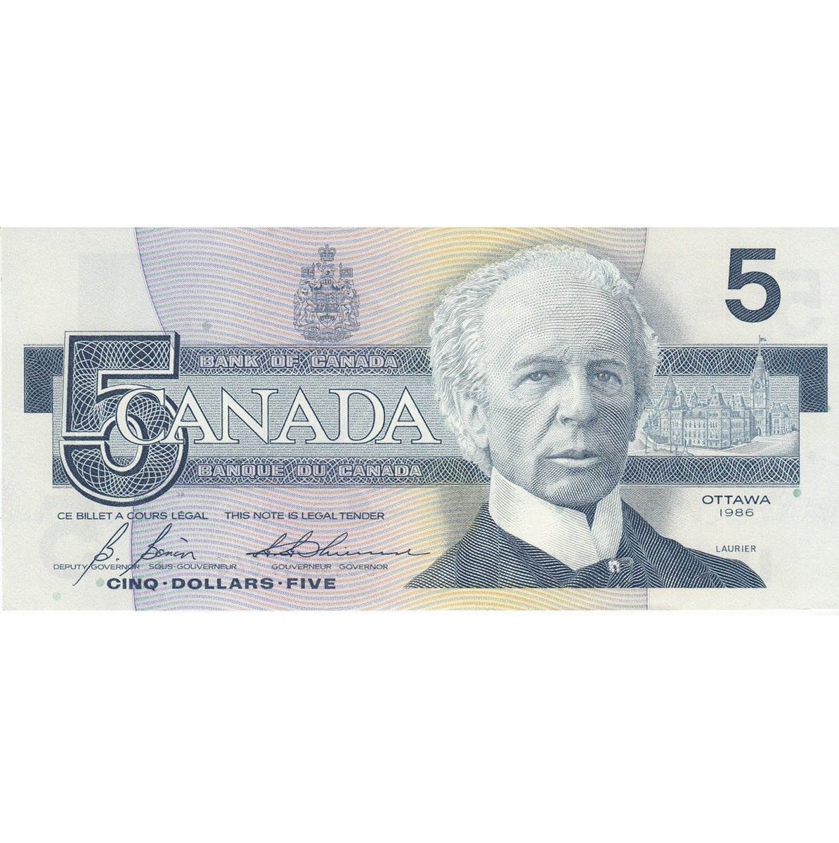 BC-56c 1986 Canada $5 Bonin-Thiessen, GOT. AU-UNC