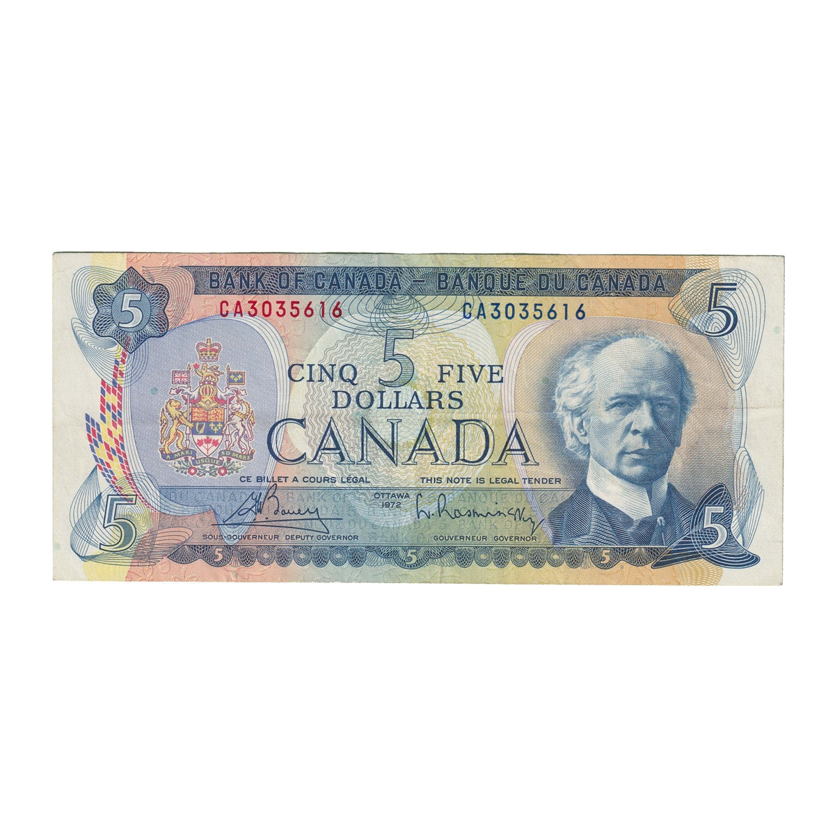 BC-48a 1972 Canada $5 Bouey-Rasminsky, CA, Very Fine (VF20)