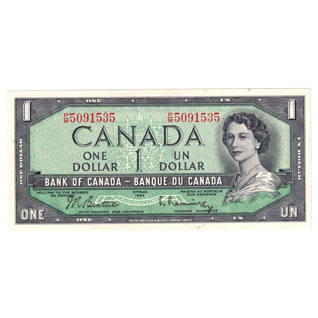 BC-37b-i 1954 Canada $1 Beattie-Rasminsky, P/M, Choice Uncirculated (CUNC63)