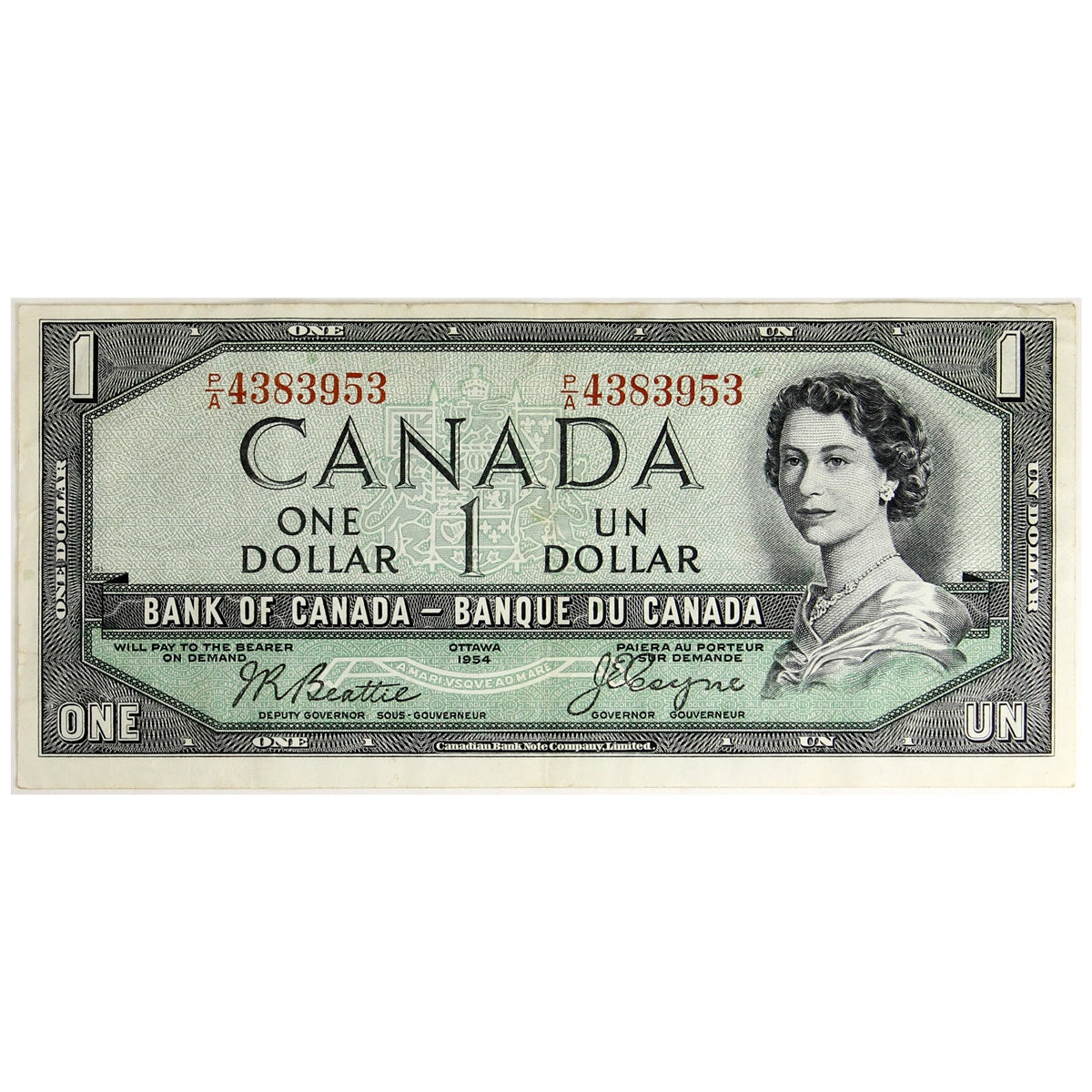 BC-29b 1954 Canada $1 Beattie-Coyne, Devil's Face, P/A, VF-EF (VF30)