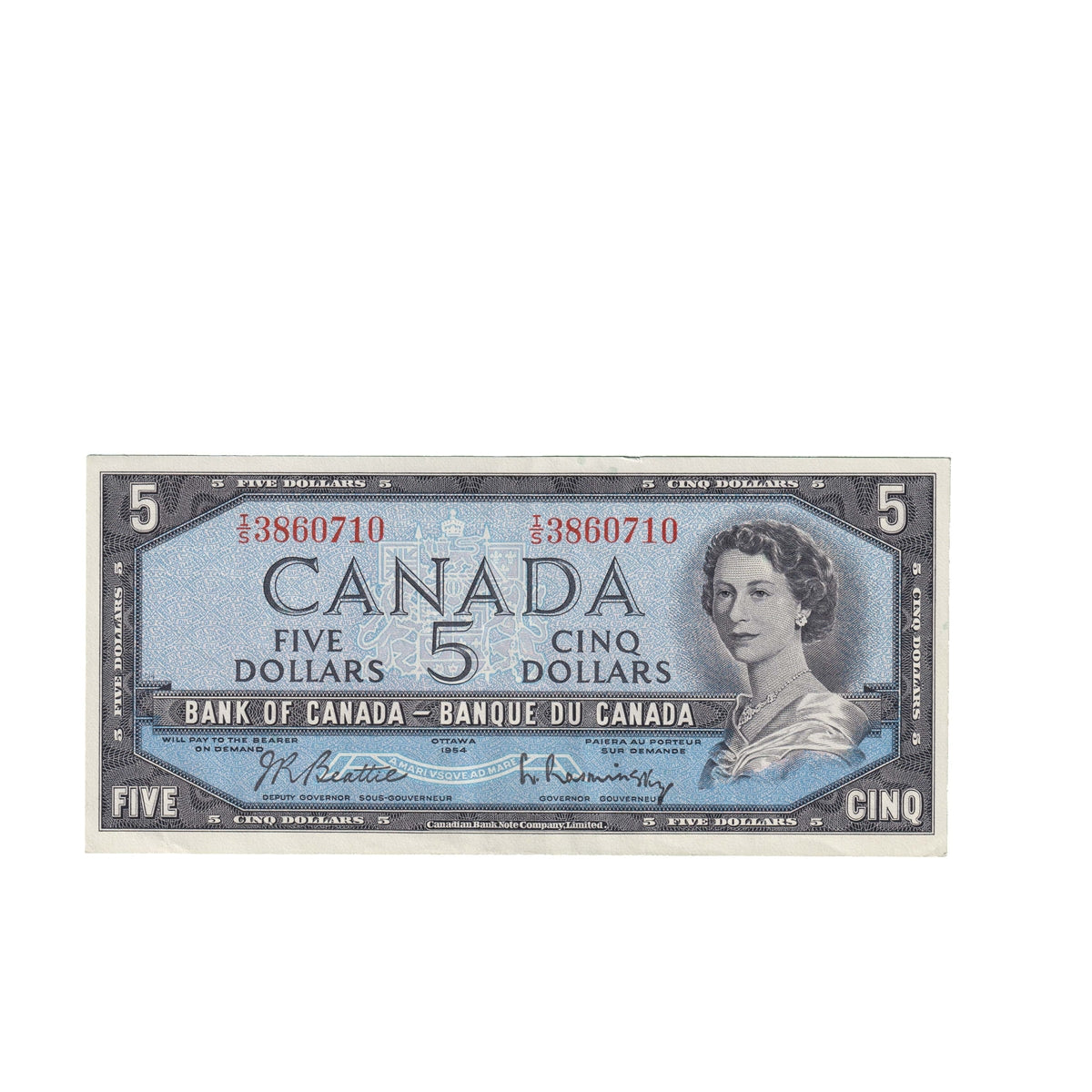 BC-39b 1954 Canada $5 Beattie-Rasminsky, I/S, EF-AU (EF45)