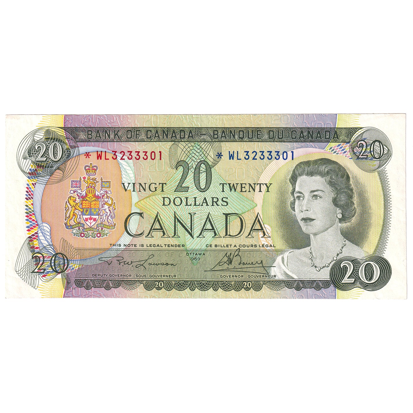 BC-50bA 1969 Canada $20 Lawson-Bouey, *WL, VF-EF (VF30)