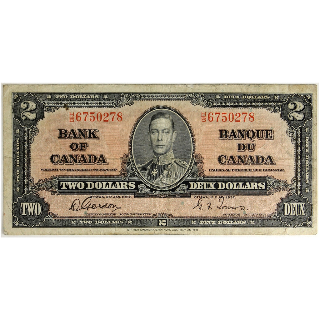 BC-22b 1937 Canada $2 Gordon-Towers, H/B, Fine (F12)