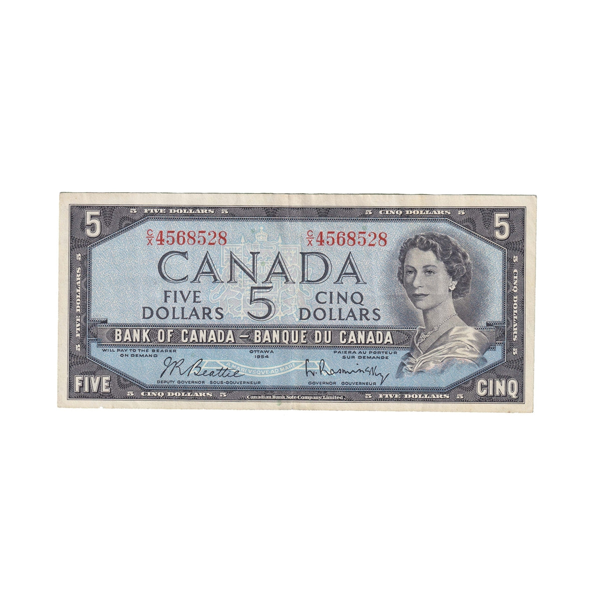 BC-39b 1954 Canada $5 Beattie-Rasminsky, C/X, VF-EF (VF30)