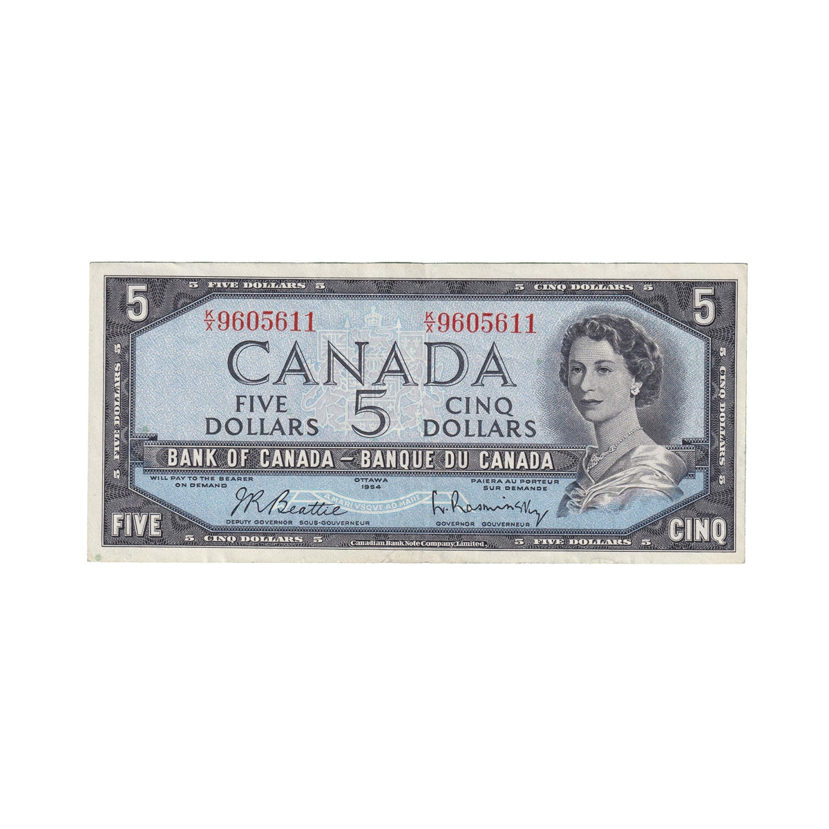 BC-39b 1954 Canada $5 Beattie-Rasminsky, K/X, EF-AU (EF45)