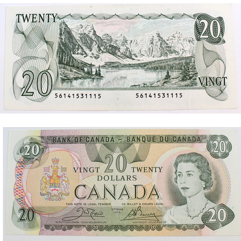 BC-54b-i 1979 Canada $20 Crow-Bouey, Steel Engraved, AU-UNC (AU55)