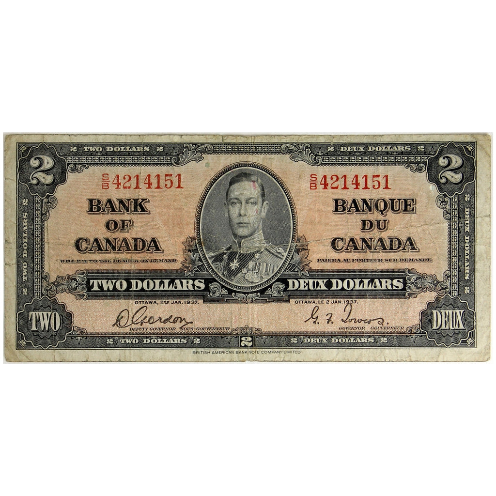 BC-22b 1937 Canada $2 Gordon-Towers, S/B, Circ