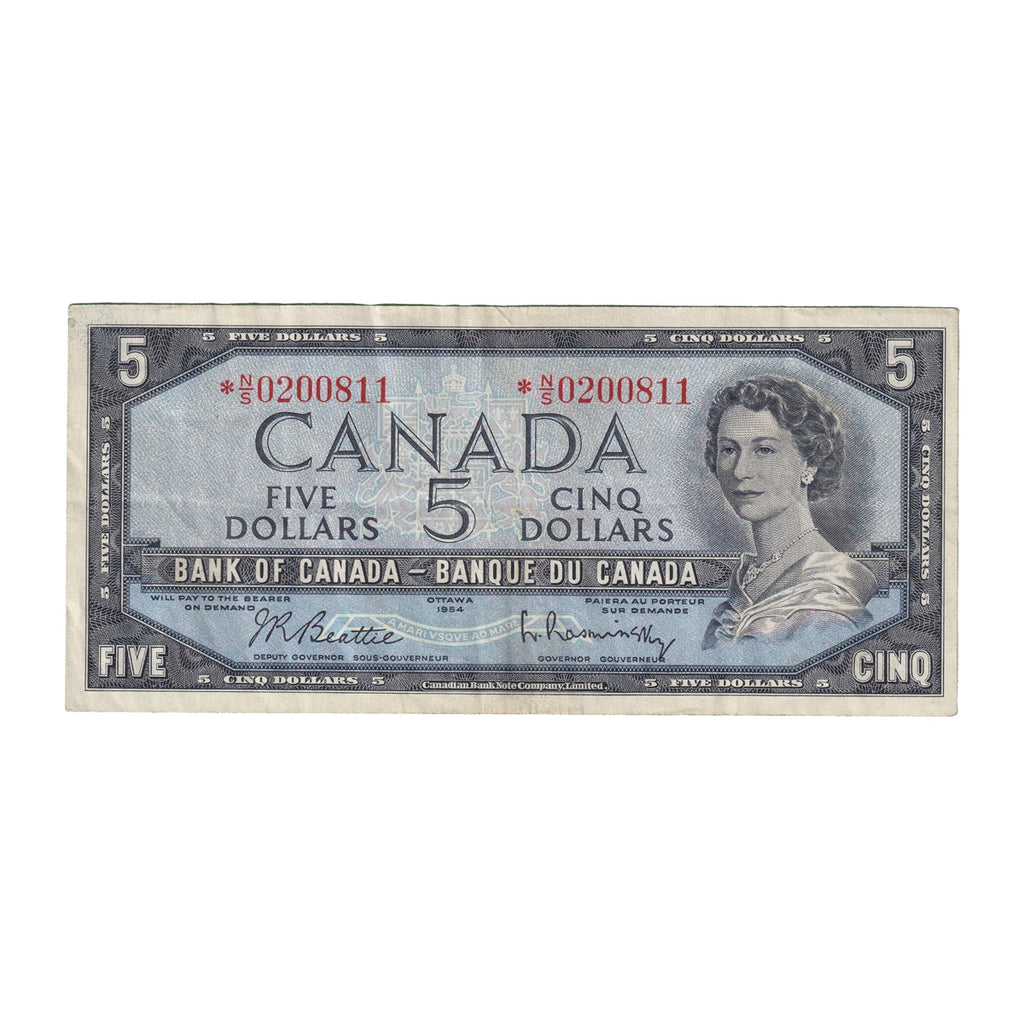 BC-39bA 1954 Canada $5 Beattie-Rasminsky, *N/S, Very Fine (VF20)