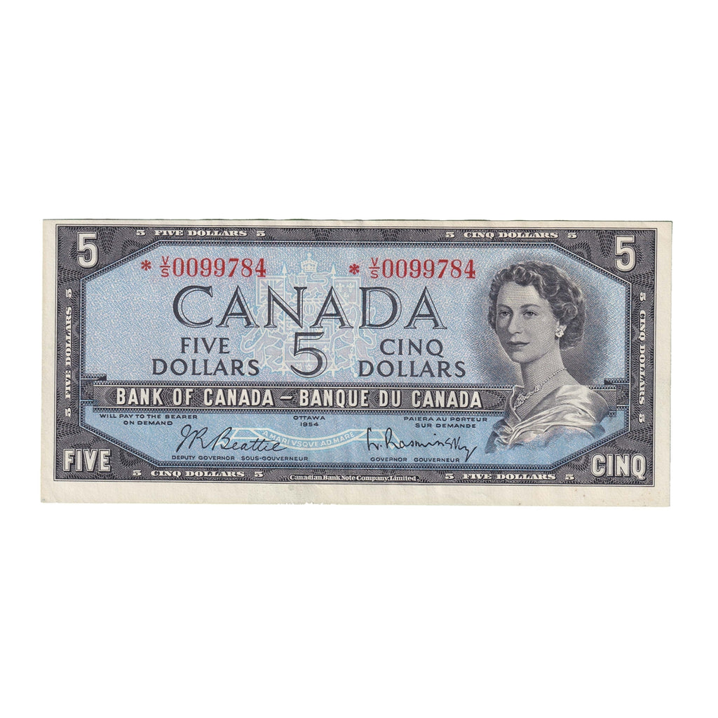 BC-39bA 1954 Canada $5 Beattie-Rasminsky, *V/S, Extra Fine (EF40)