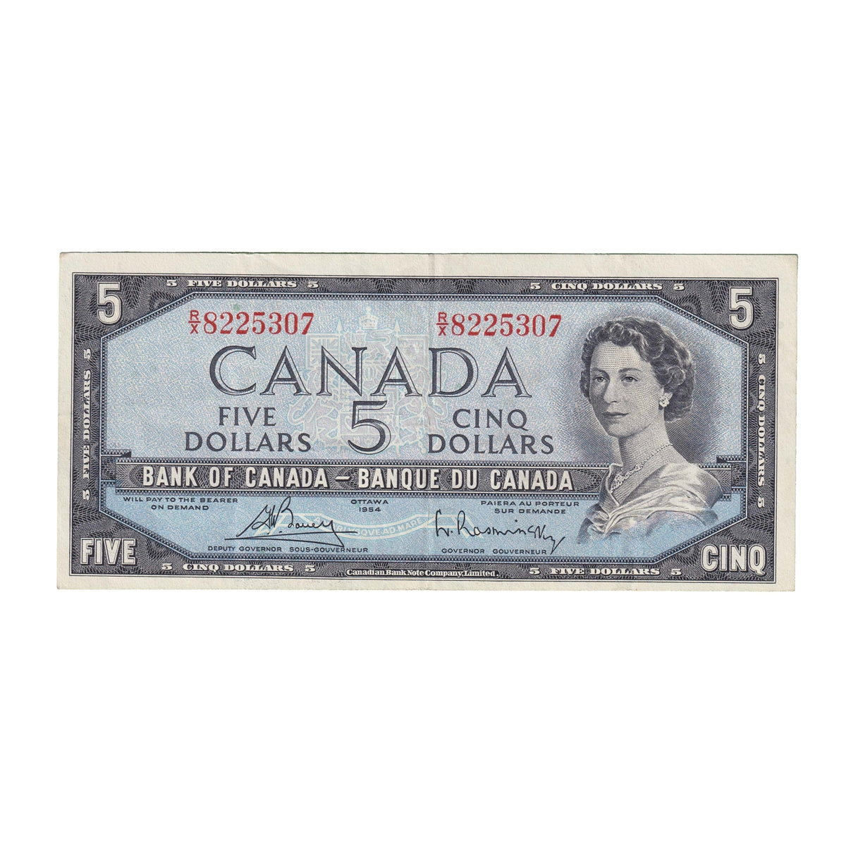 BC-39c 1954 Canada $5 Bouey-Rasminsky, R/X, VF-EF (VF30)