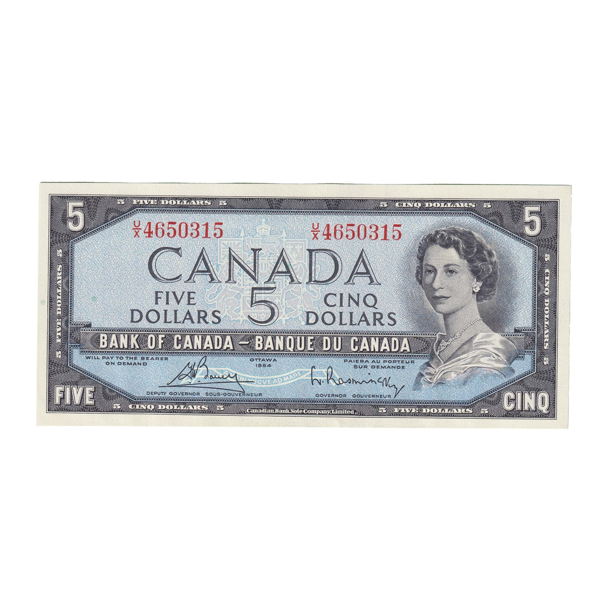 BC-39c 1954 Canada $5 Bouey-Rasminsky, U/X, Choice Uncirculated (CUNC63)