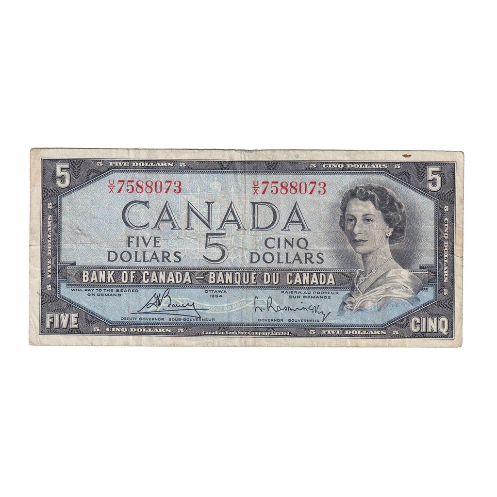 BC-39c 1954 Canada $5 Bouey-Rasminsky, U/X, Fine (F12)