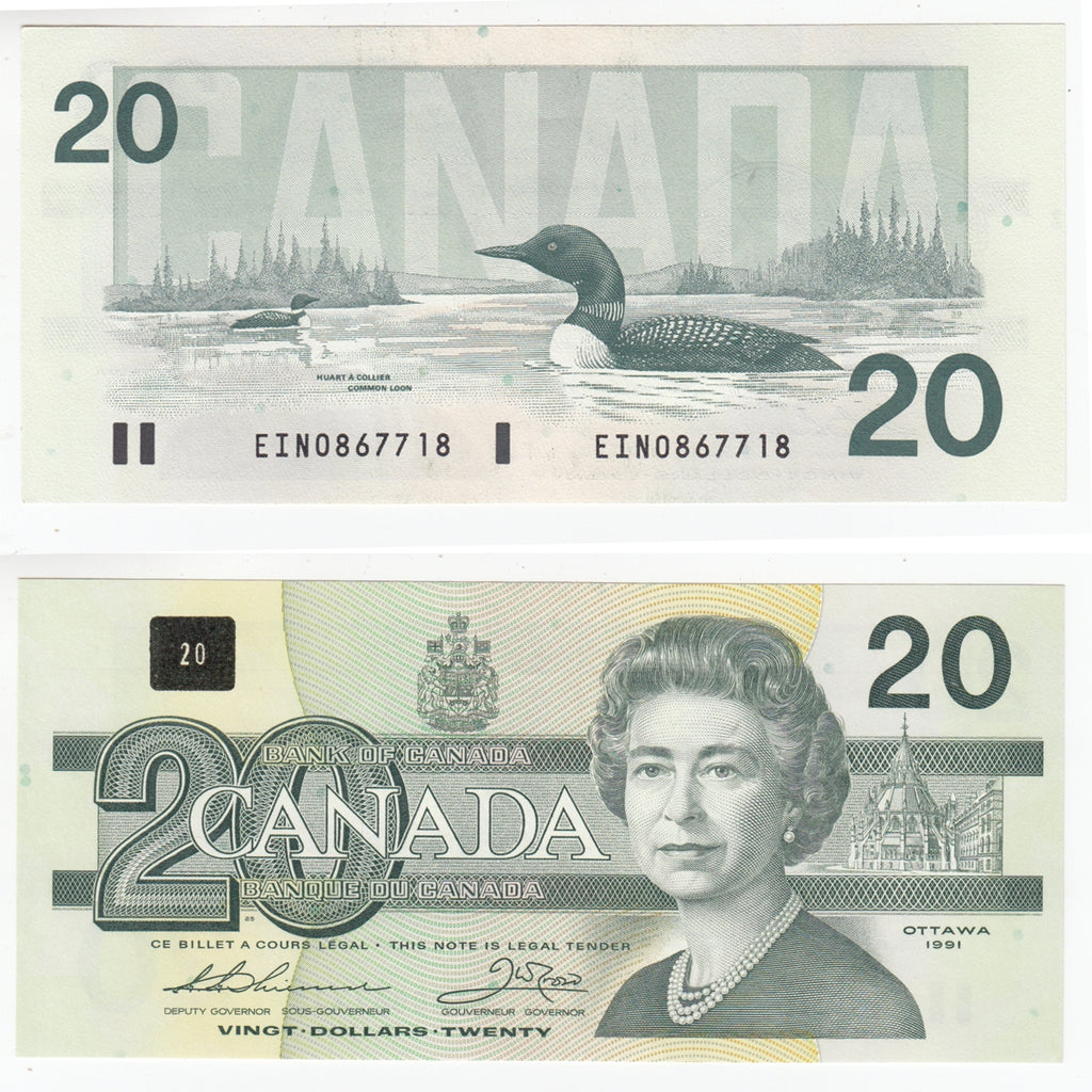 BC-58a-i 1991 Canada $20 Thiessen-Crow, EIN, Almost Uncirculated (AU50)