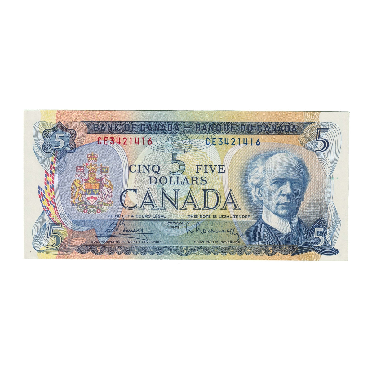 BC-48a 1972 Canada $5 Bouey-Rasminsky, CE, Uncirculated (MS60)