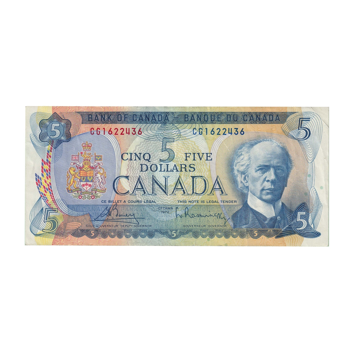 BC-48a 1972 Canada $5 Bouey-Rasminsky, CG, Very Fine (VF20)