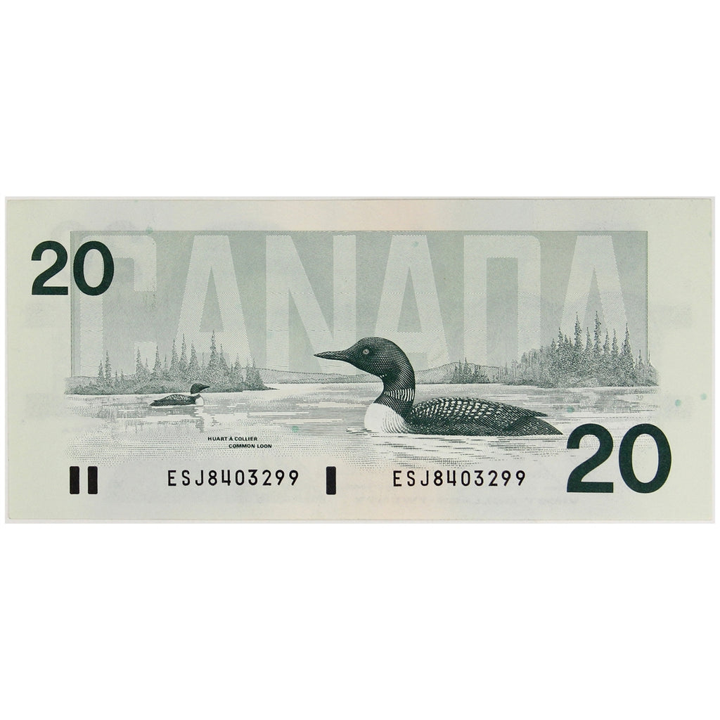 BC-58b 1991 Canada $20 Bonin-Thiessen, ESJ, Almost Uncirculated (AU50)