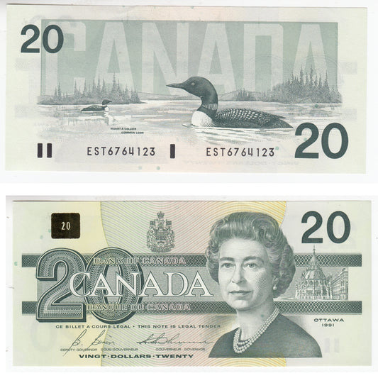 BC-58b 1991 Canada $20 Bonin-Thiessen, EST, AU-UNC