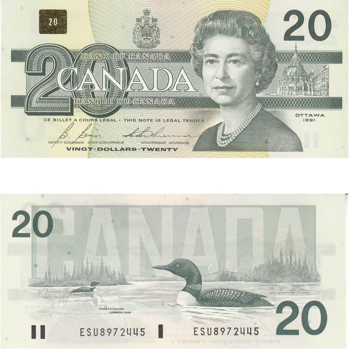 BC-58b 1991 Canada $20 Bonin-Thiessen, ESU, AU-UNC (AU55)