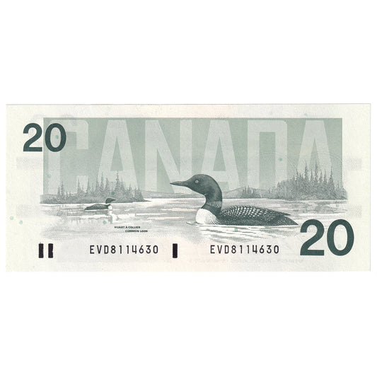 BC-58b 1991 Canada $20 Bonin-Thiessen, EVD with Back Position Number, AU-UNC