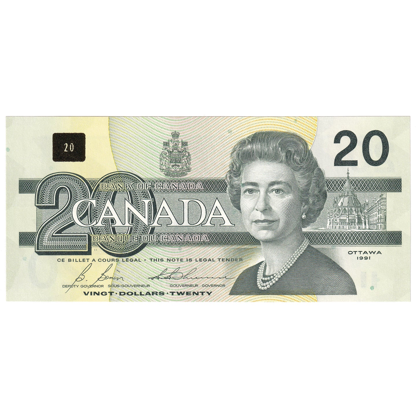 BC-58b 1991 Canada $20 Bonin-Thiessen, EVD with Back Position Number, Uncirculated (MS60)