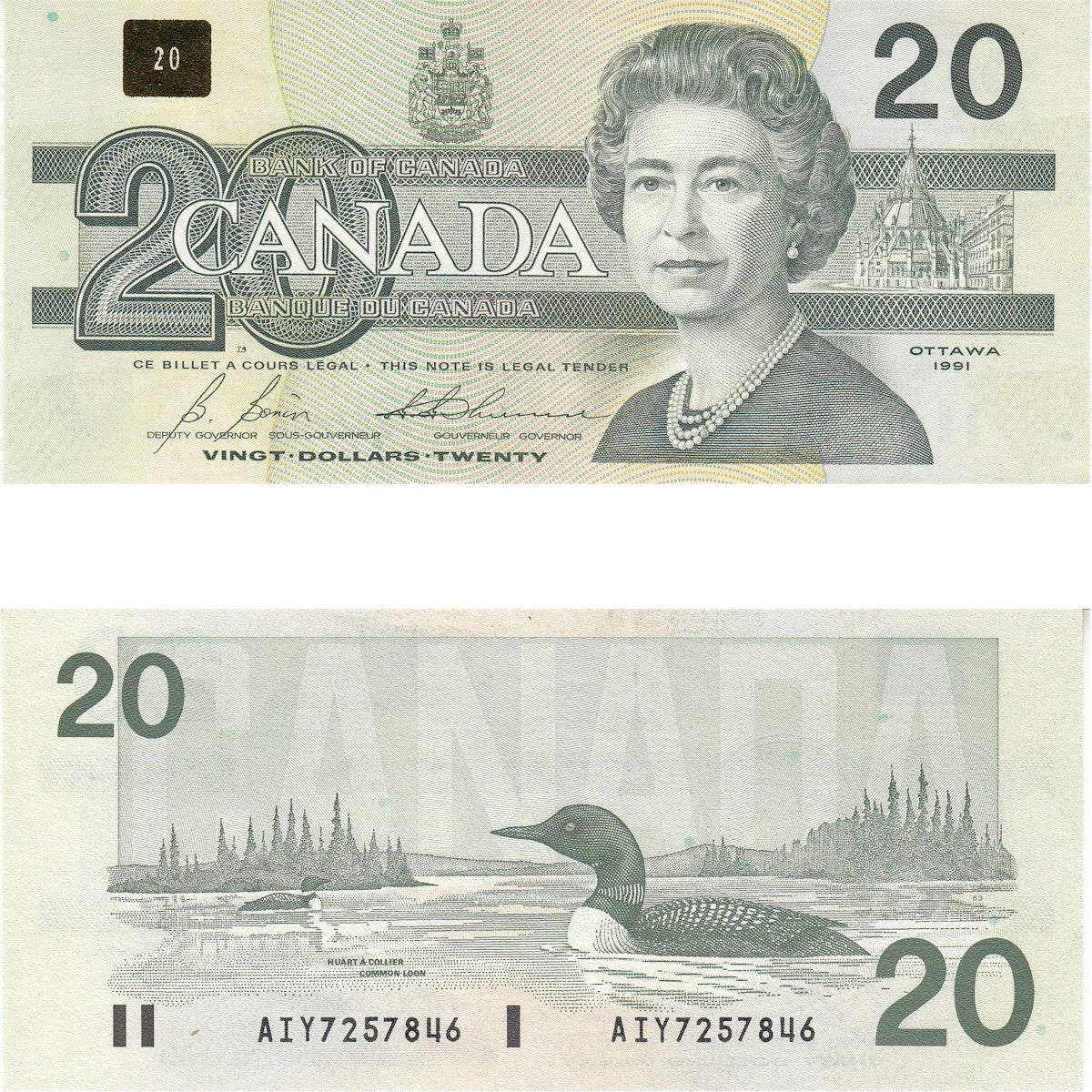 BC-58b-i 1991 Canada $20 Bonin-Thiessen, AIY, Uncirculated (MS60)