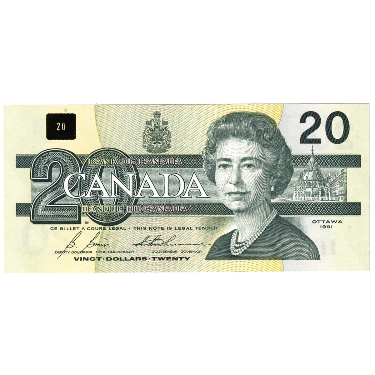 BC-58b-i 1991 Canada $20 Bonin-Thiessen, ASG, AU-UNC (AU55)