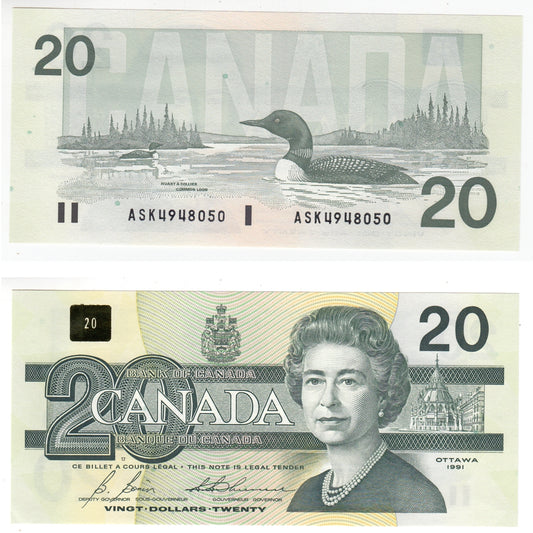 BC-58b-i 1991 Canada $20 Bonin-Thiessen, ASK, CUNC