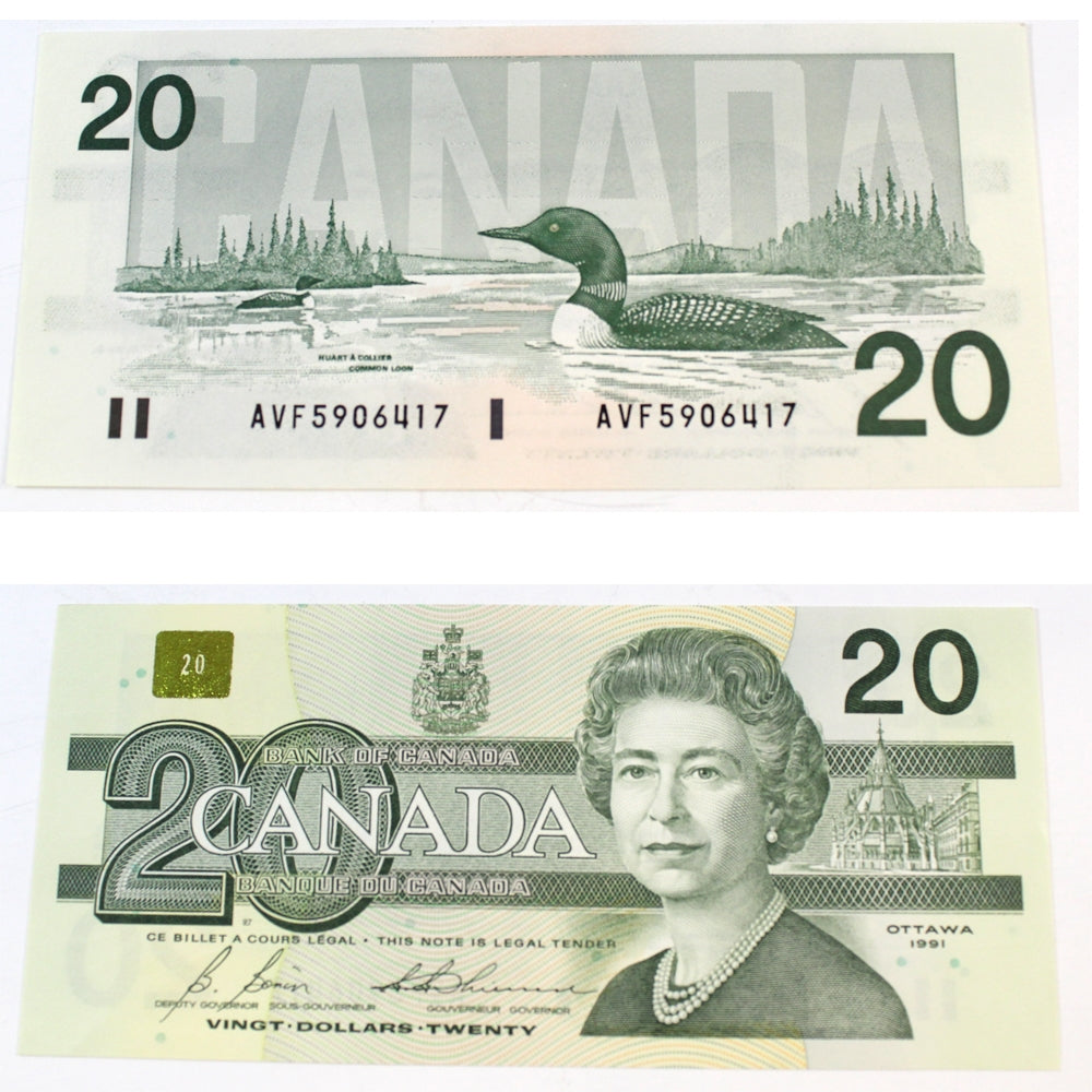 BC-58b-i 1991 Canada $20 Bonin-Thiessen, AVF, Uncirculated (MS60)